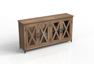 Wesley 76" 4 Door Glass Front Sideboard - Natural + Gray