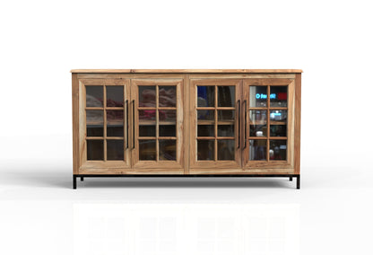 Atwell 77" 4 Door Glass Front Sideboard - Natural