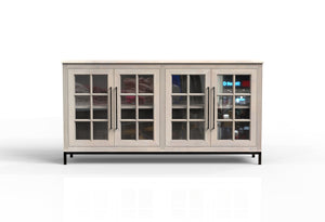 Atwell 77" 4 Door Glass Front Sideboard - New White Wash