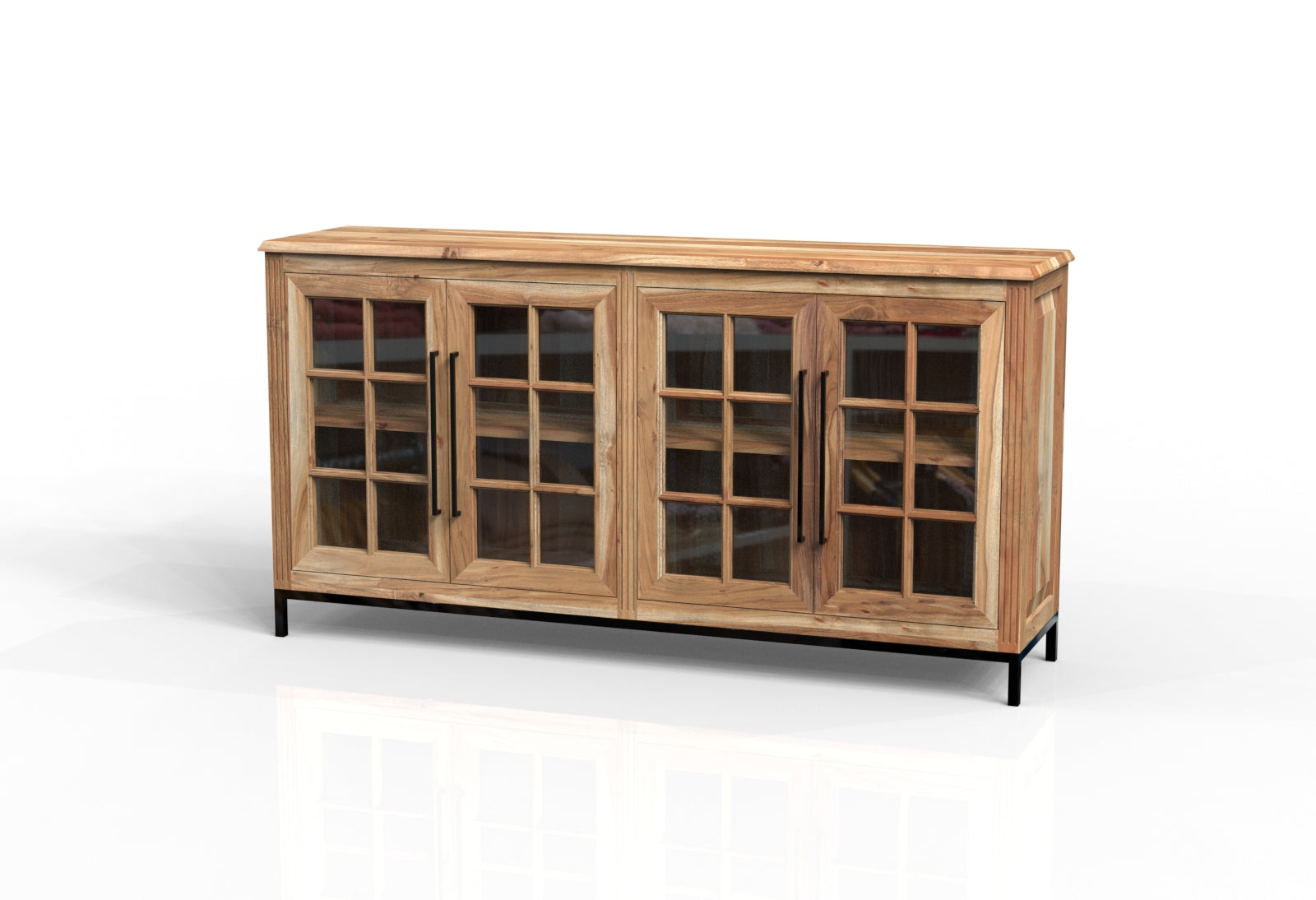 Atwell 77" 4 Door Glass Front Sideboard - Natural