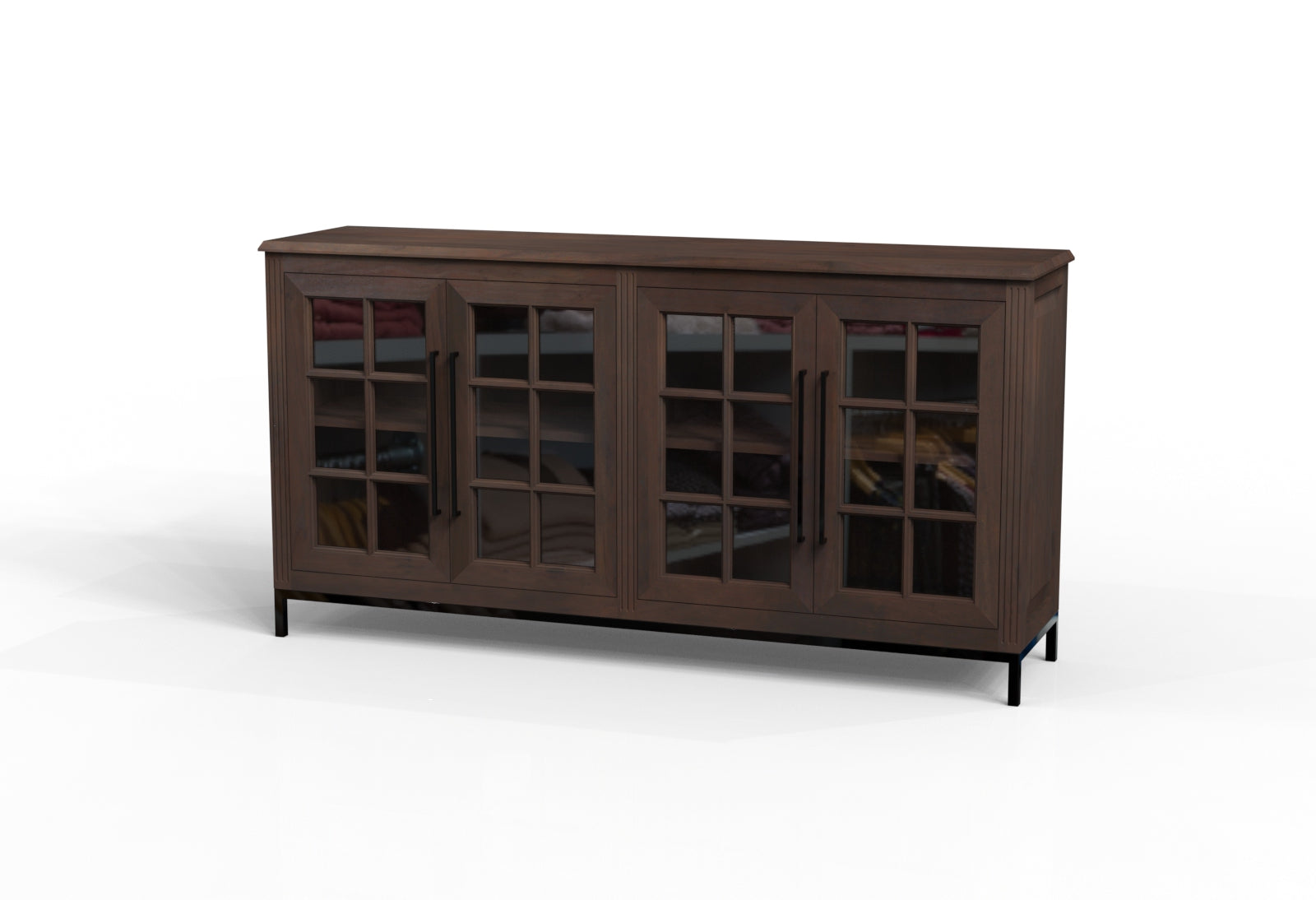 Atwell 77" 4 Door Glass Front Sideboard - Natural + Black