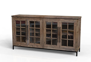 Atwell 77" 4 Door Glass Front Sideboard - Natural + Smoke