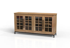 Atwell 77" 4 Door Glass Front Sideboard - Natural + Gray