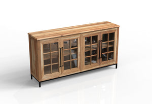 Atwell 77" 4 Door Glass Front Sideboard - Natural