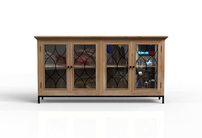 Eliza 82" 4 Door Glass Front Sideboard - Natural + Gray