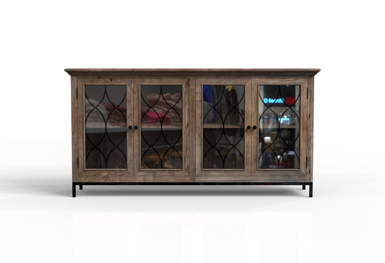 Eliza 82" 4 Door Glass Front Sideboard - Natural + Smoke