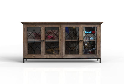 Eliza 82" 4 Door Glass Front Sideboard - Natural + Smoke