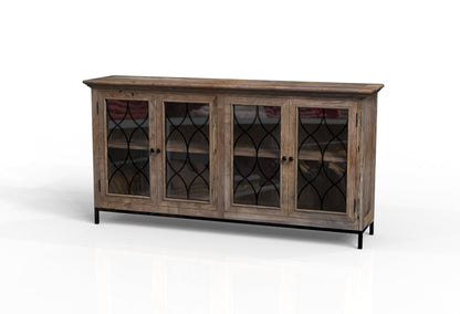 Eliza 82" 4 Door Glass Front Sideboard - Natural + Smoke