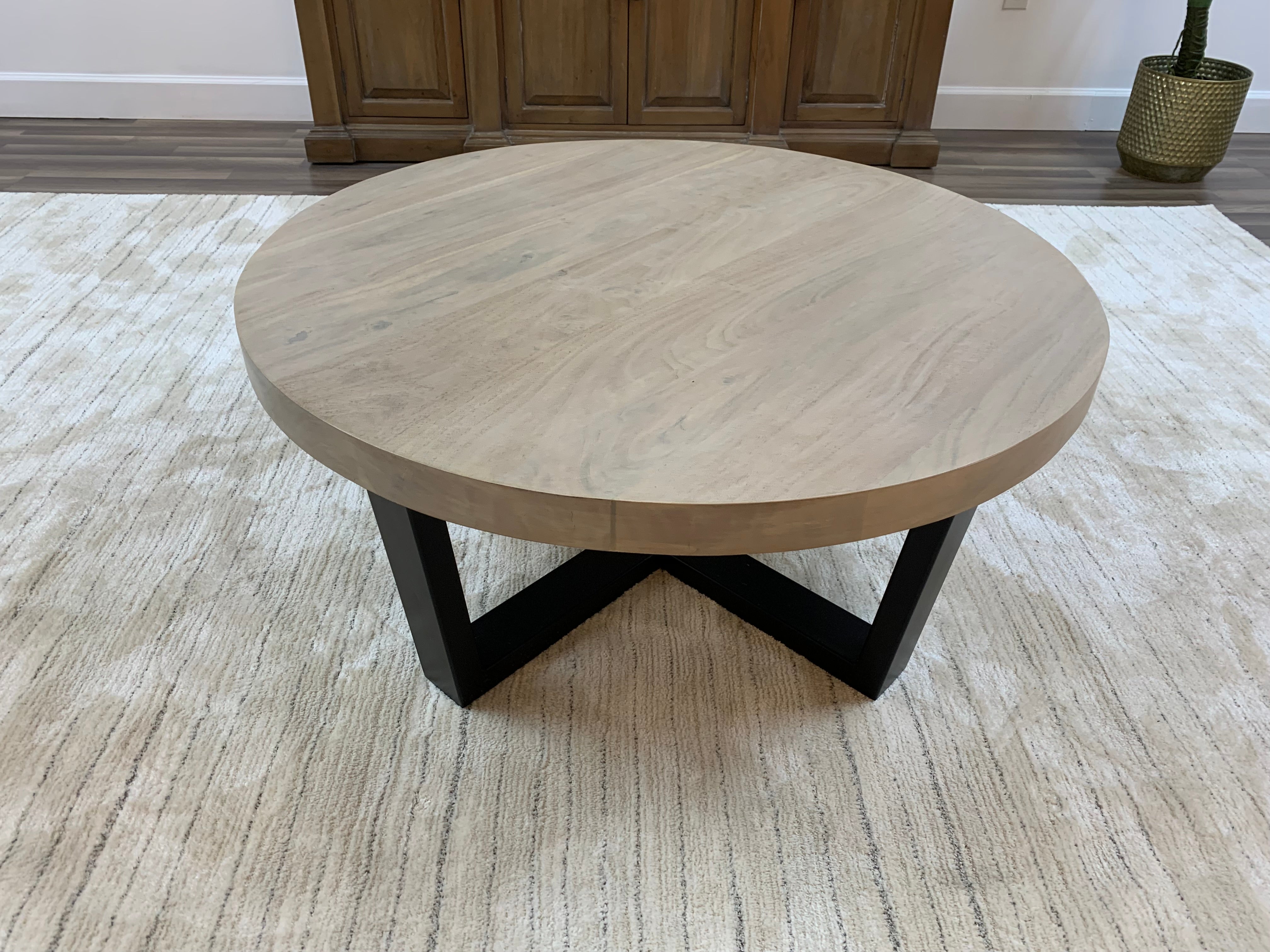 Malcolm Acacia 40" Round Coffee Table - New White Wash