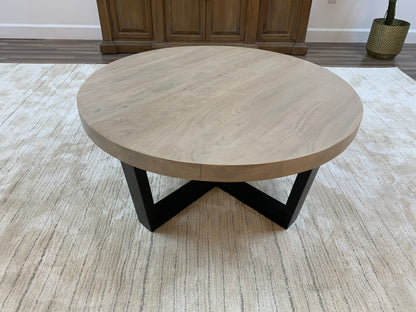 Malcolm Acacia 40" Round Coffee Table - New White Wash