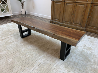 Malcolm Acacia Live Edge Dining Bench - Natural + Gray