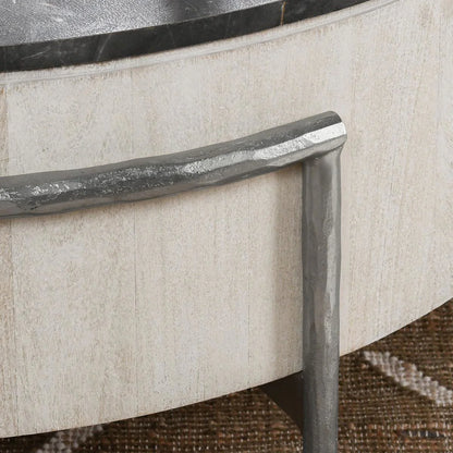 Nicholas 42" Solid Wood Round Coffee Table - White Wash + Gray Stone