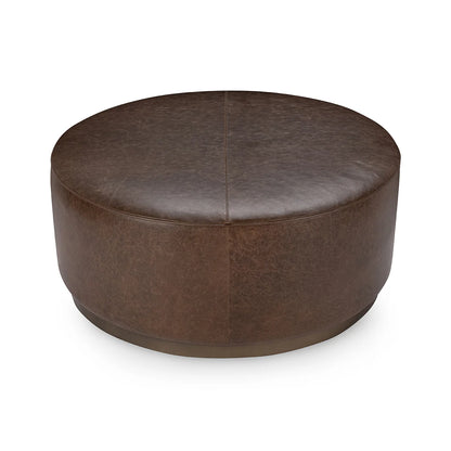 Jude 40" Top Grain Leather Round Coffee Table - Cocoa Brown
