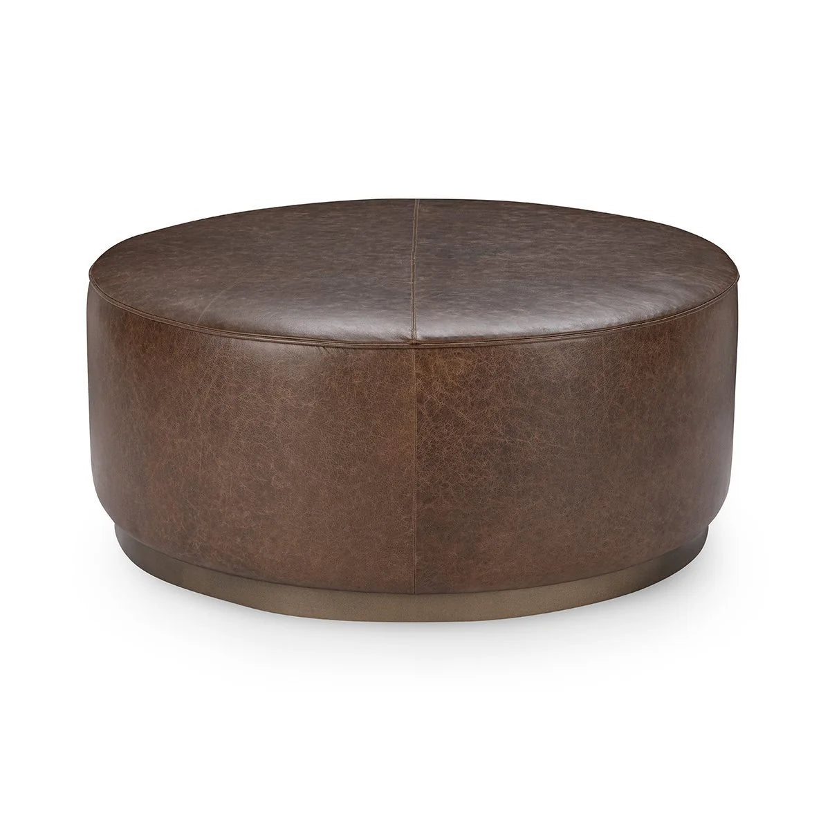 Jude 40" Top Grain Leather Round Coffee Table - Cocoa Brown