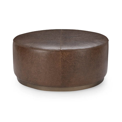 Jude 40" Top Grain Leather Round Coffee Table - Cocoa Brown