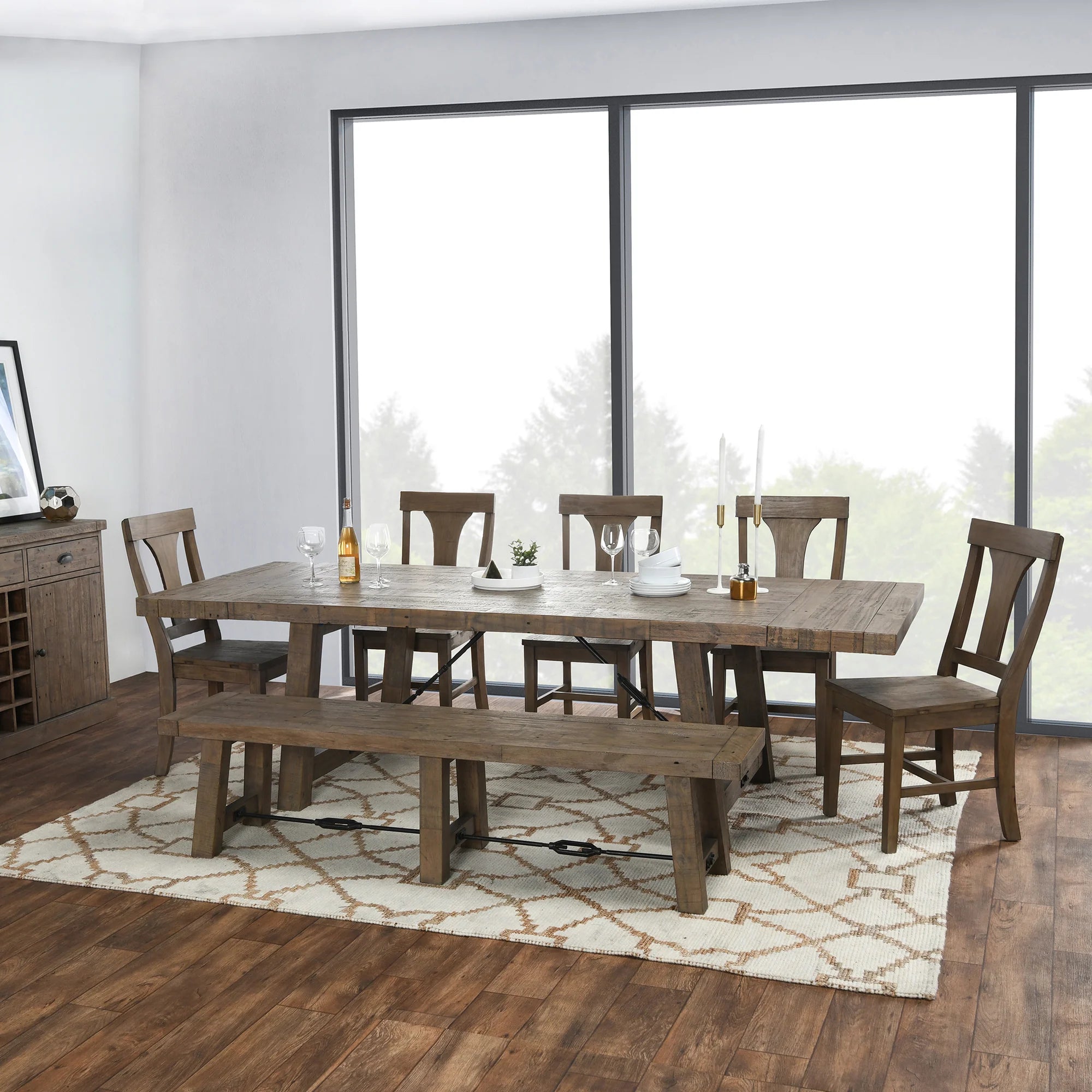 Modesto 84" - 106" Reclaimed Pine Extension Dining Table - Charcoal Wash