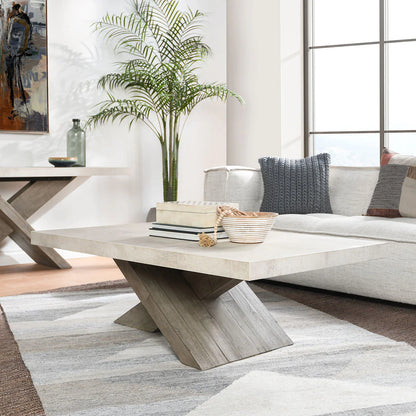 Tempe 54" Reclaimed Pine Rectangle Coffee Table - White + Distressed Brown
