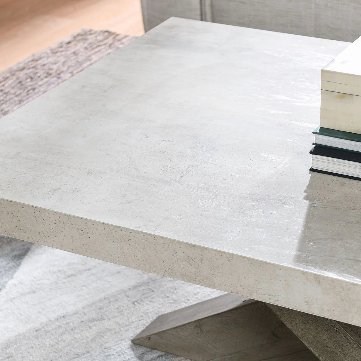 Tempe 54" Reclaimed Pine Rectangle Coffee Table - White + Distressed Brown