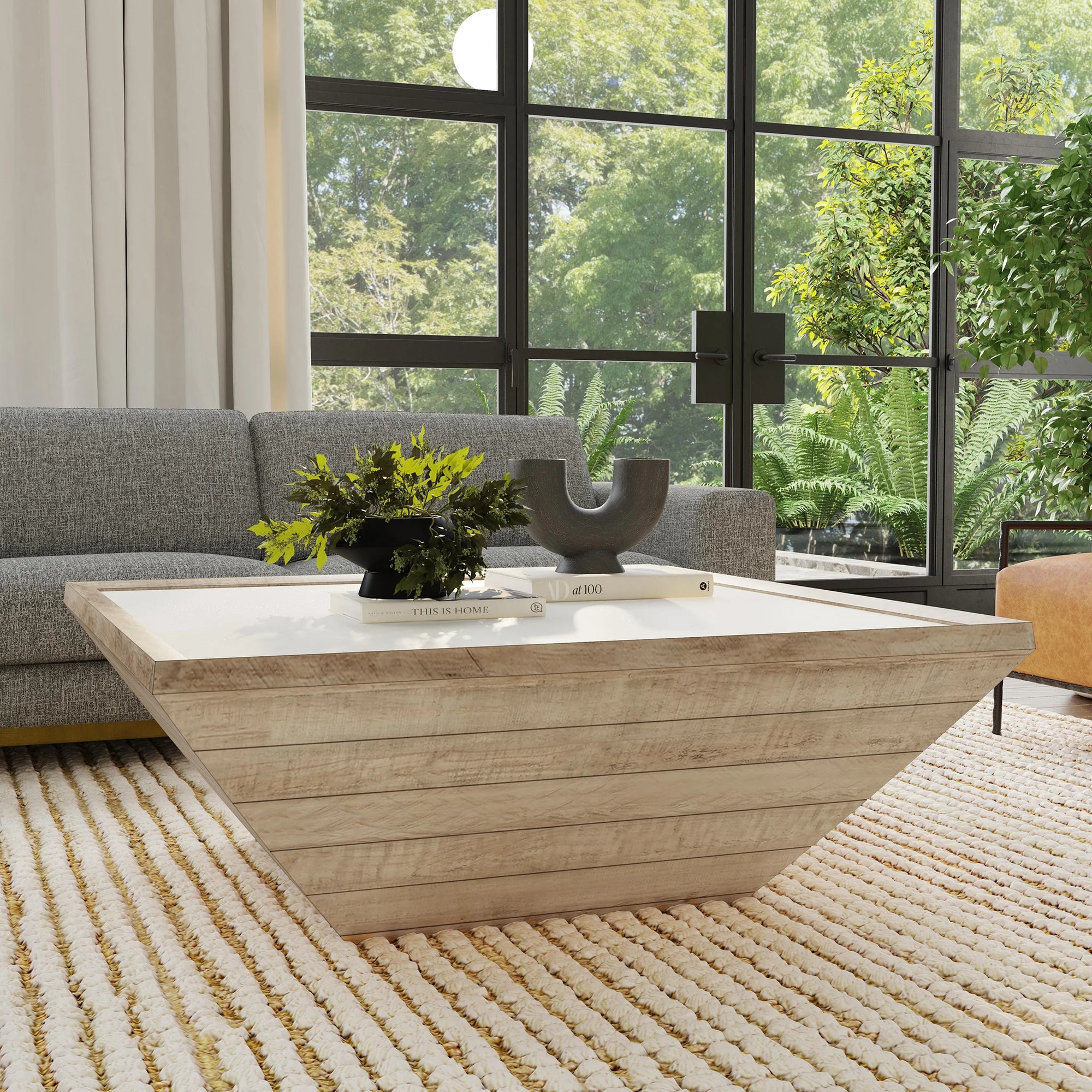 Corolla 48" Reclaimed Pine Coffee Table - Natural + Antique White