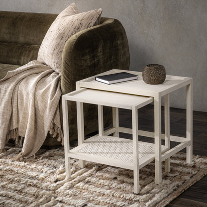 Dabney 22" Oak Nesting End Tables - Milk White