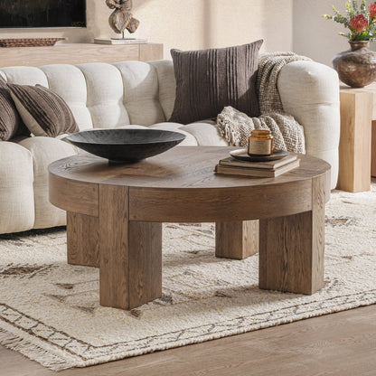 Bristow 44" Round Reclaimed Oak Coffee Table - Warm Natural