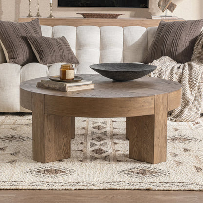 Bristow 44" Round Reclaimed Oak Coffee Table - Warm Natural