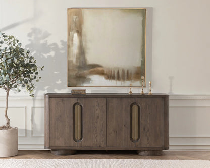 Alec 74" Oak 4 Door Sideboard - Toasted Brown