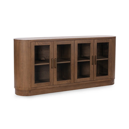 Xander 78" Oak 4 Door Glass Sideboard - Tawny Brown