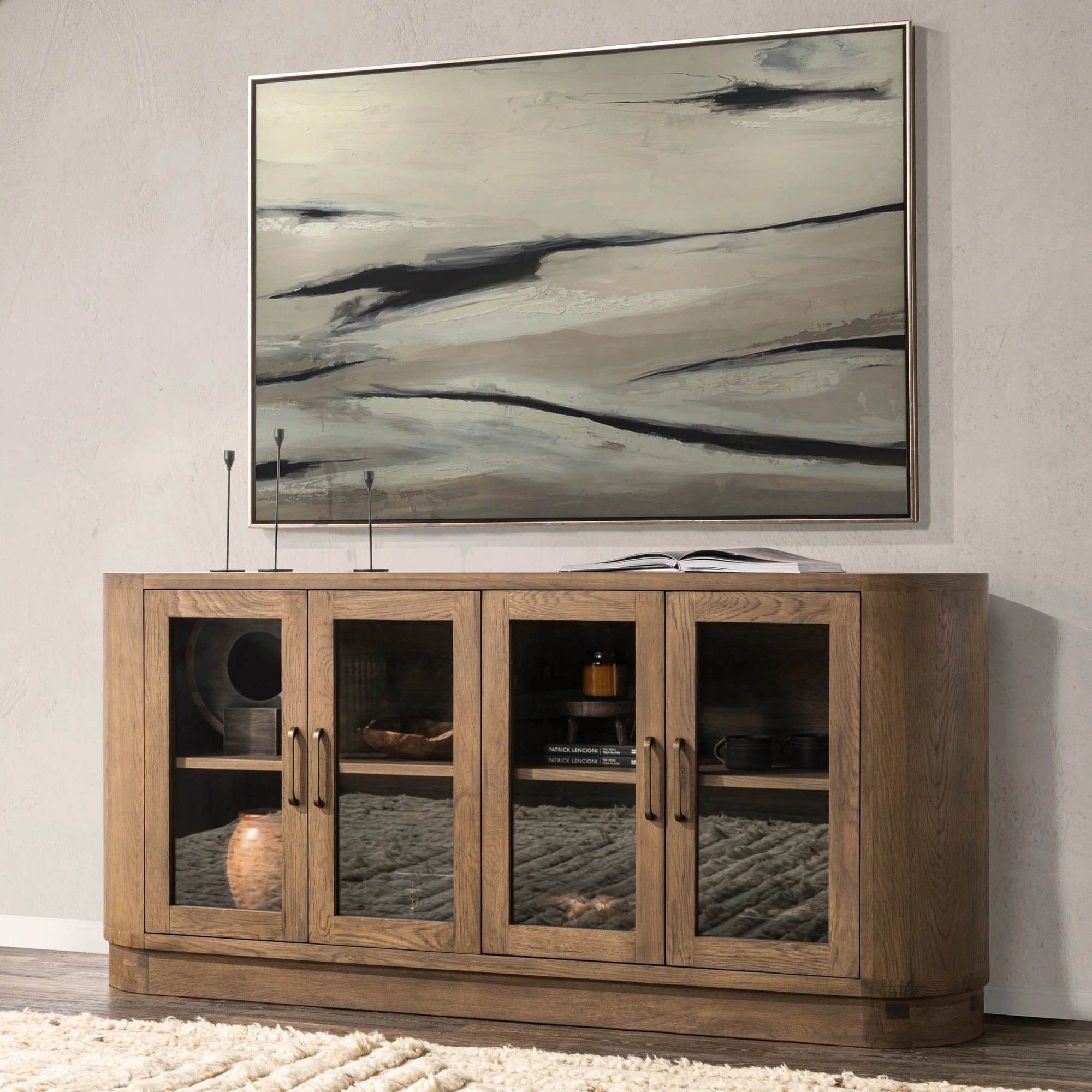 Xander 78" Oak 4 Door Glass Sideboard - Tawny Brown
