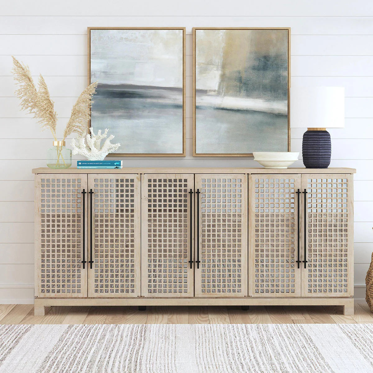 Elijah 96" Pine 6 Door Sideboard - Cream