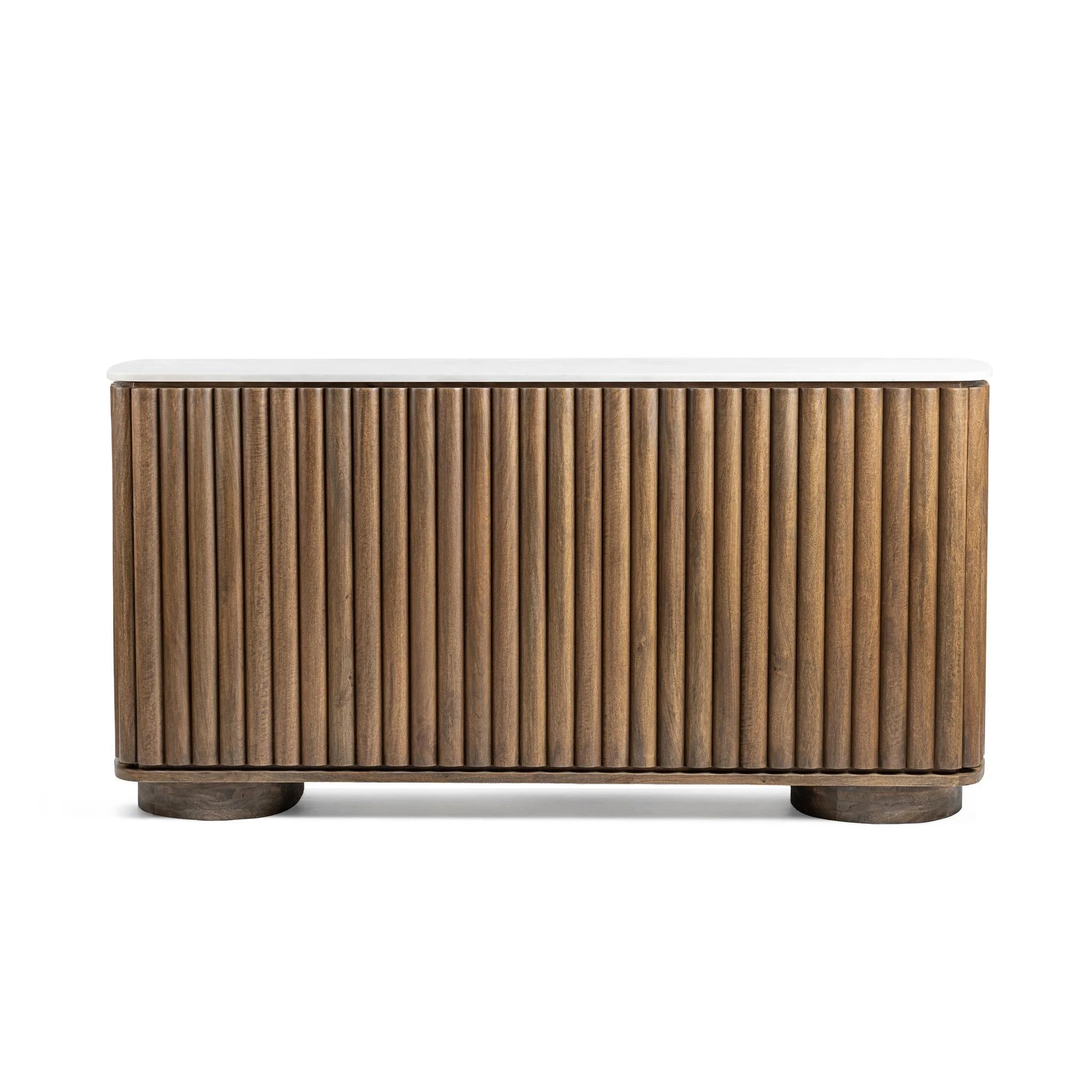 Nathan 82" Bar Cabinet - Medium Walnut + Cloud Marble