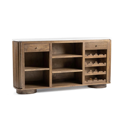 Nathan 82" Bar Cabinet - Medium Walnut + Cloud Marble