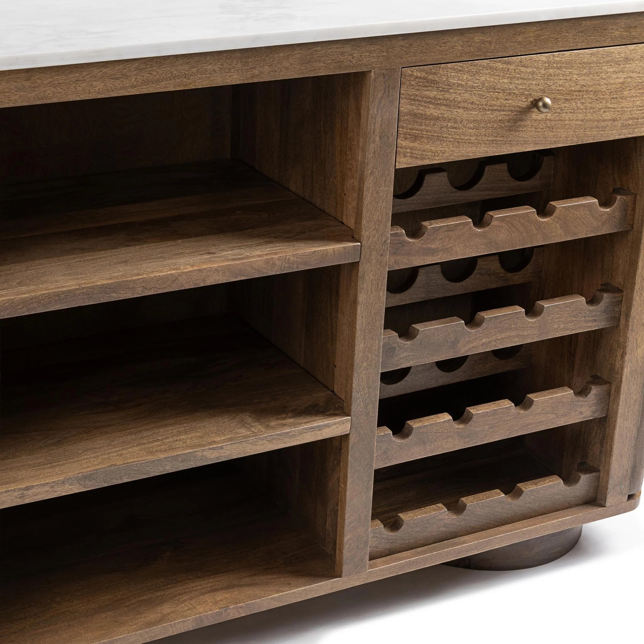 Nathan 82" Bar Cabinet - Medium Walnut + Cloud Marble