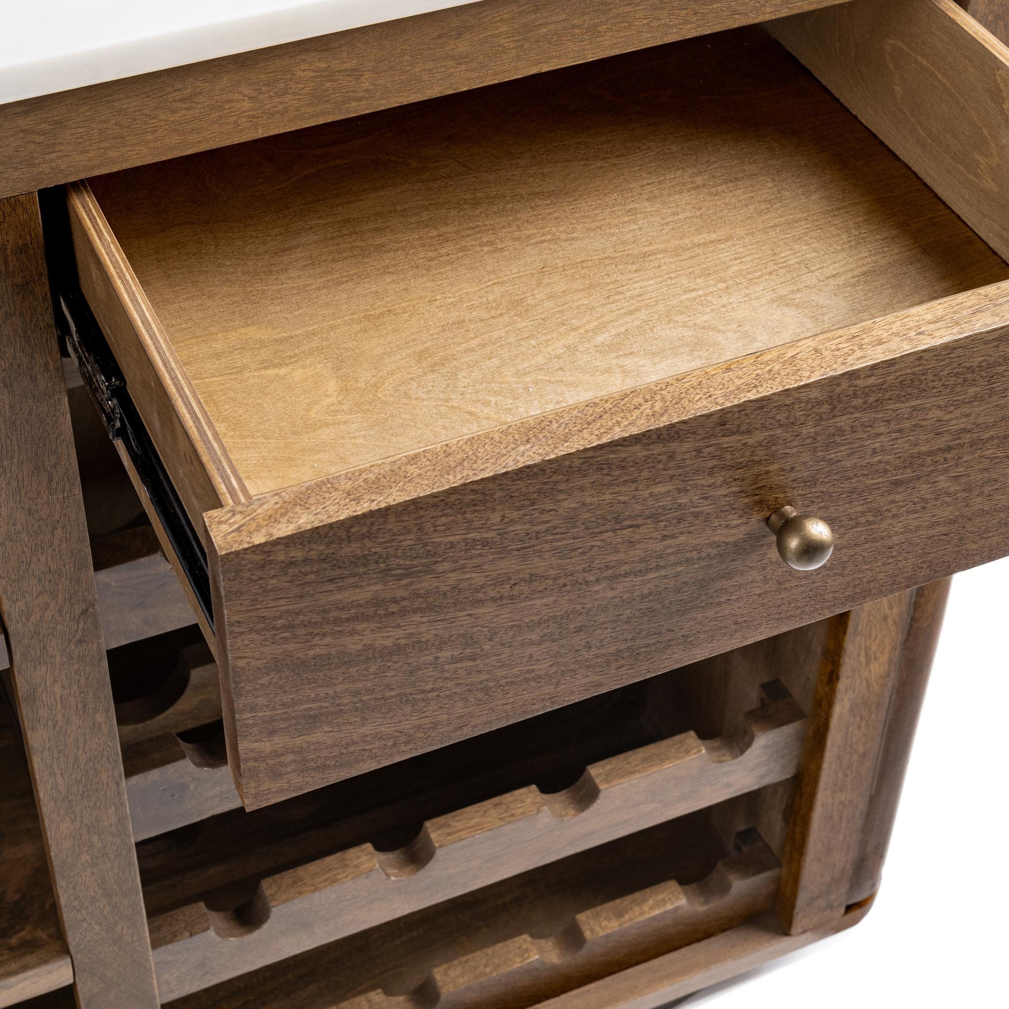 Nathan 82" Bar Cabinet - Medium Walnut + Cloud Marble