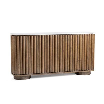 Nathan 82" Bar Cabinet - Medium Walnut + Cloud Marble