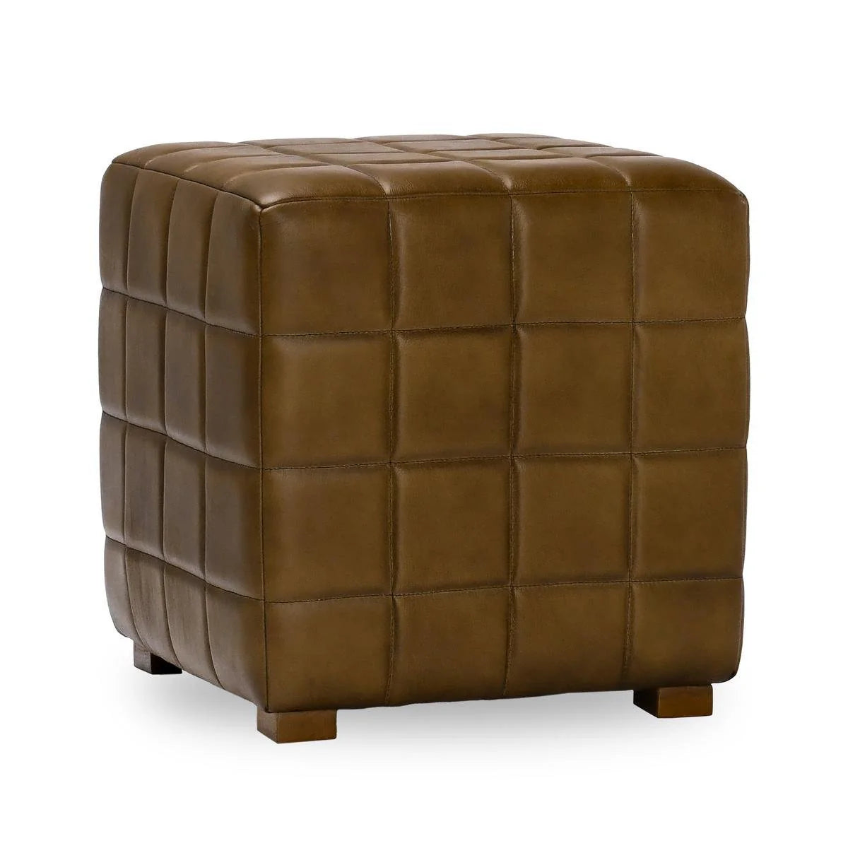 Osbert 18" Top Grain Leather Square Ottoman - Tuckany Chestnut