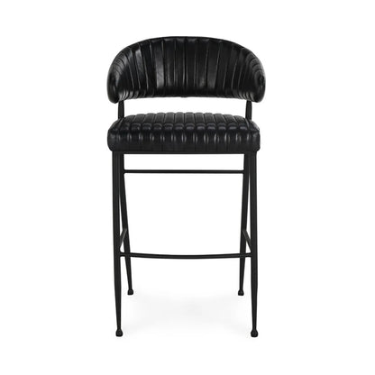 Sansa Top Grain Leather Bar Stool - Jet Black
