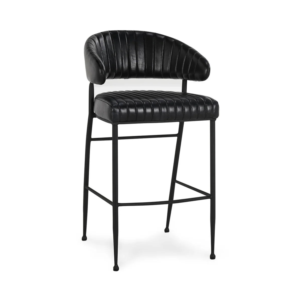 Sansa Top Grain Leather Bar Stool - Jet Black