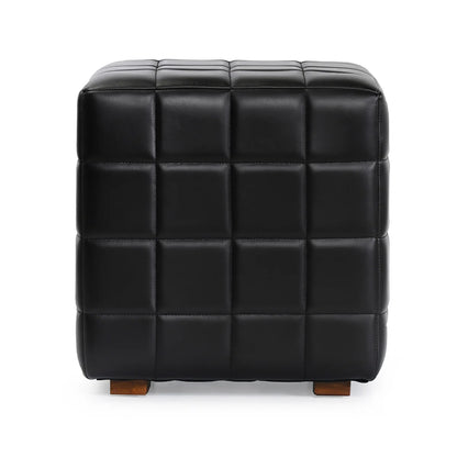 Osbert 18" Top Grain Leather Square Ottoman - Midnight Raven