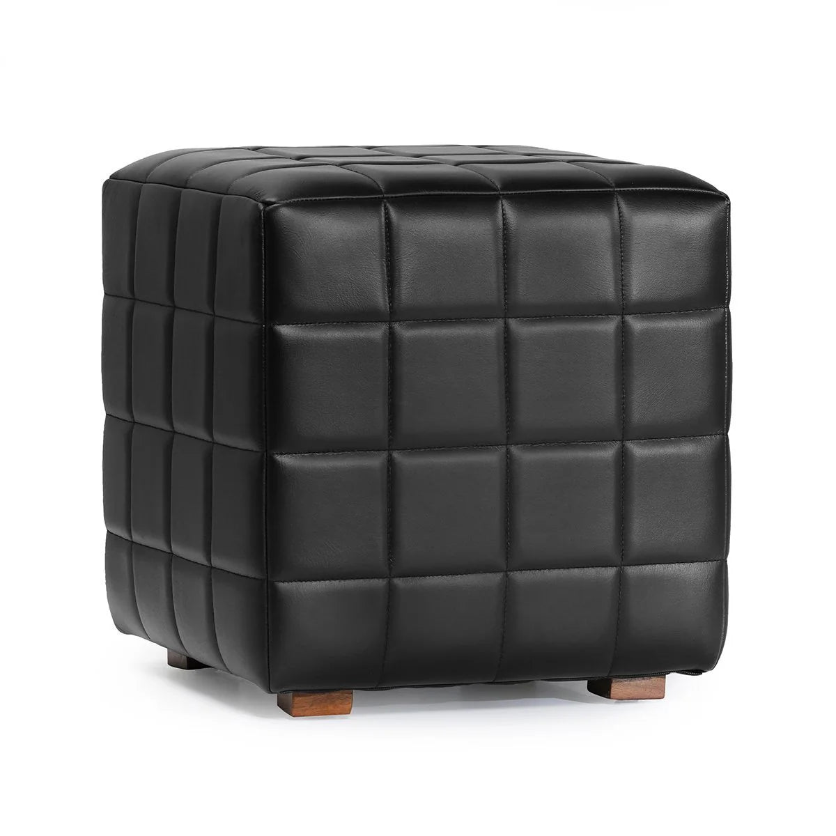 Osbert 18" Top Grain Leather Square Ottoman - Midnight Raven