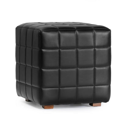 Osbert 18" Top Grain Leather Square Ottoman - Midnight Raven