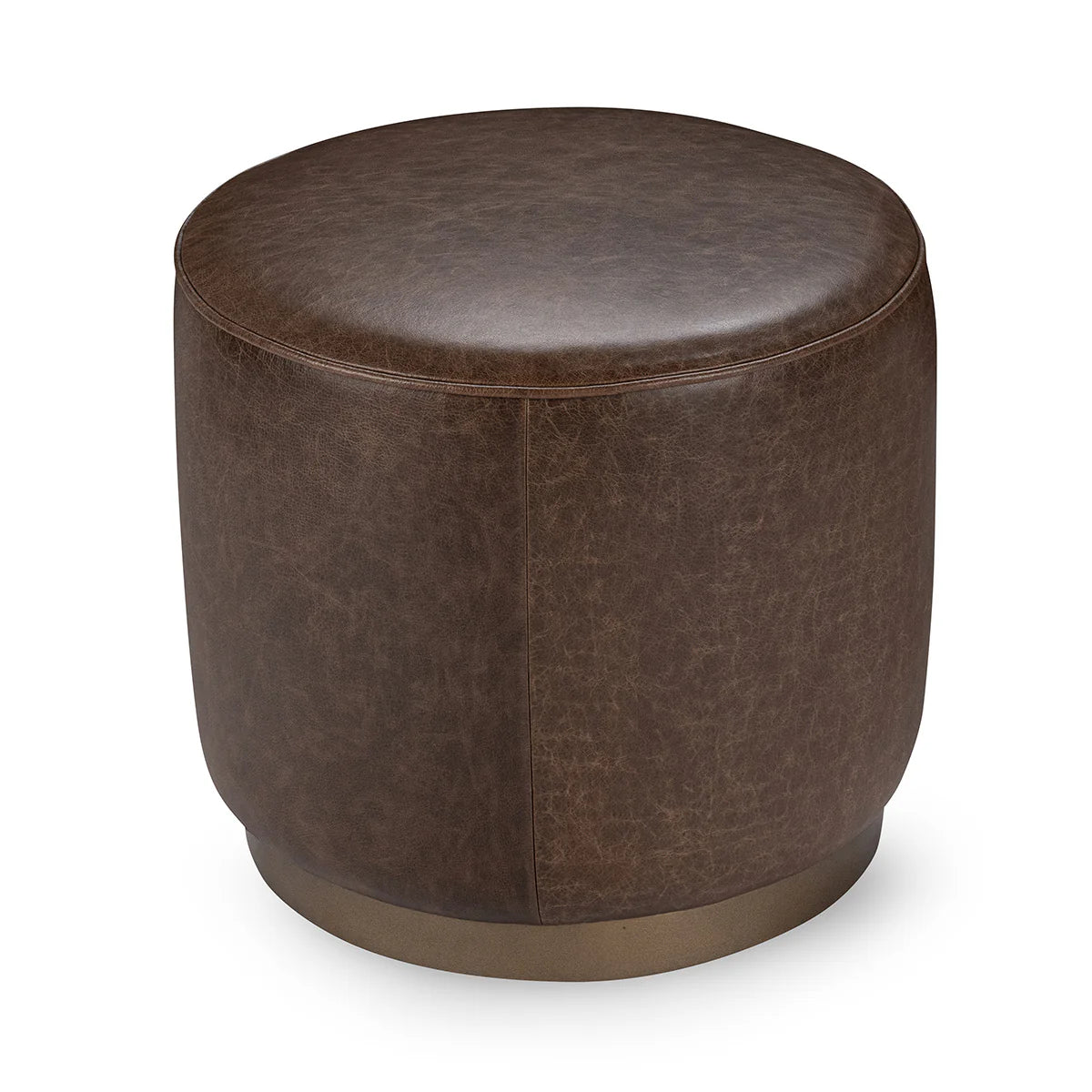 Jude 20" Top Grain Leather Round Ottoman - Cocoa Brown