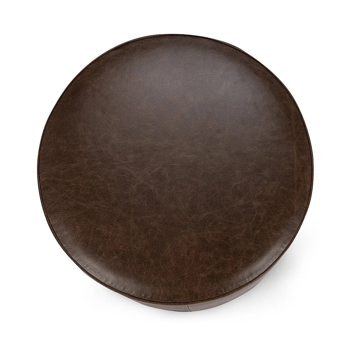 Jude 20" Top Grain Leather Round Ottoman - Cocoa Brown
