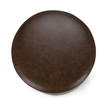 Jude 20" Top Grain Leather Round Ottoman - Cocoa Brown