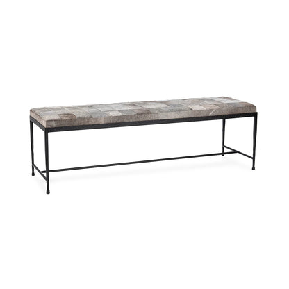 Kenna 60" Hair on Hide Leather Bench -  Sparrow Gray