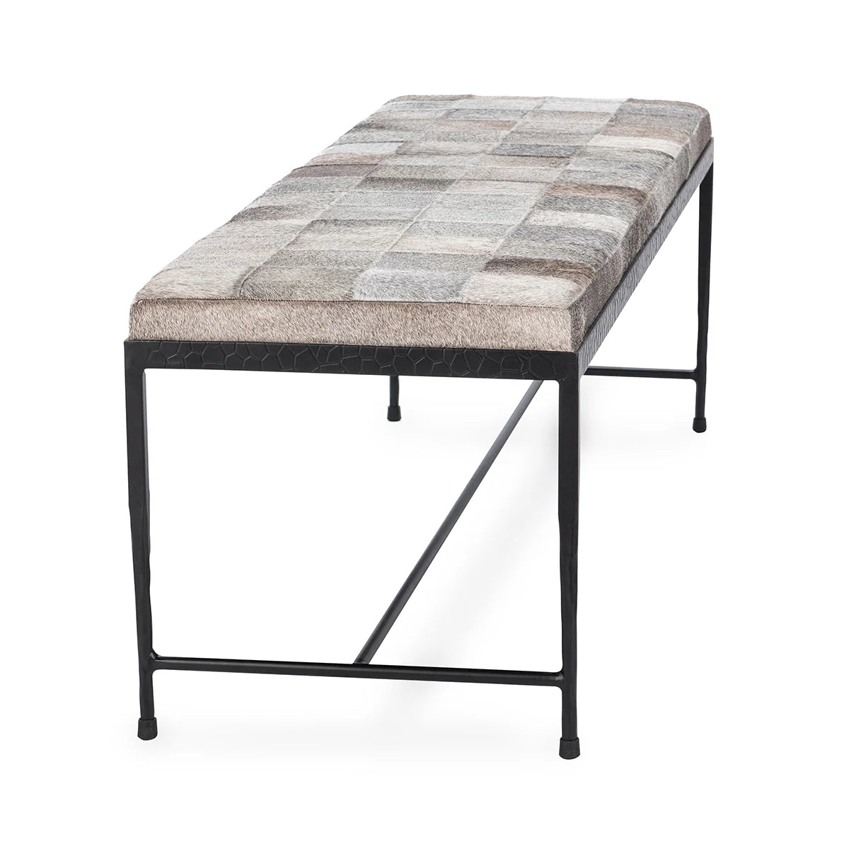 Kenna 60" Hair on Hide Leather Bench -  Sparrow Gray