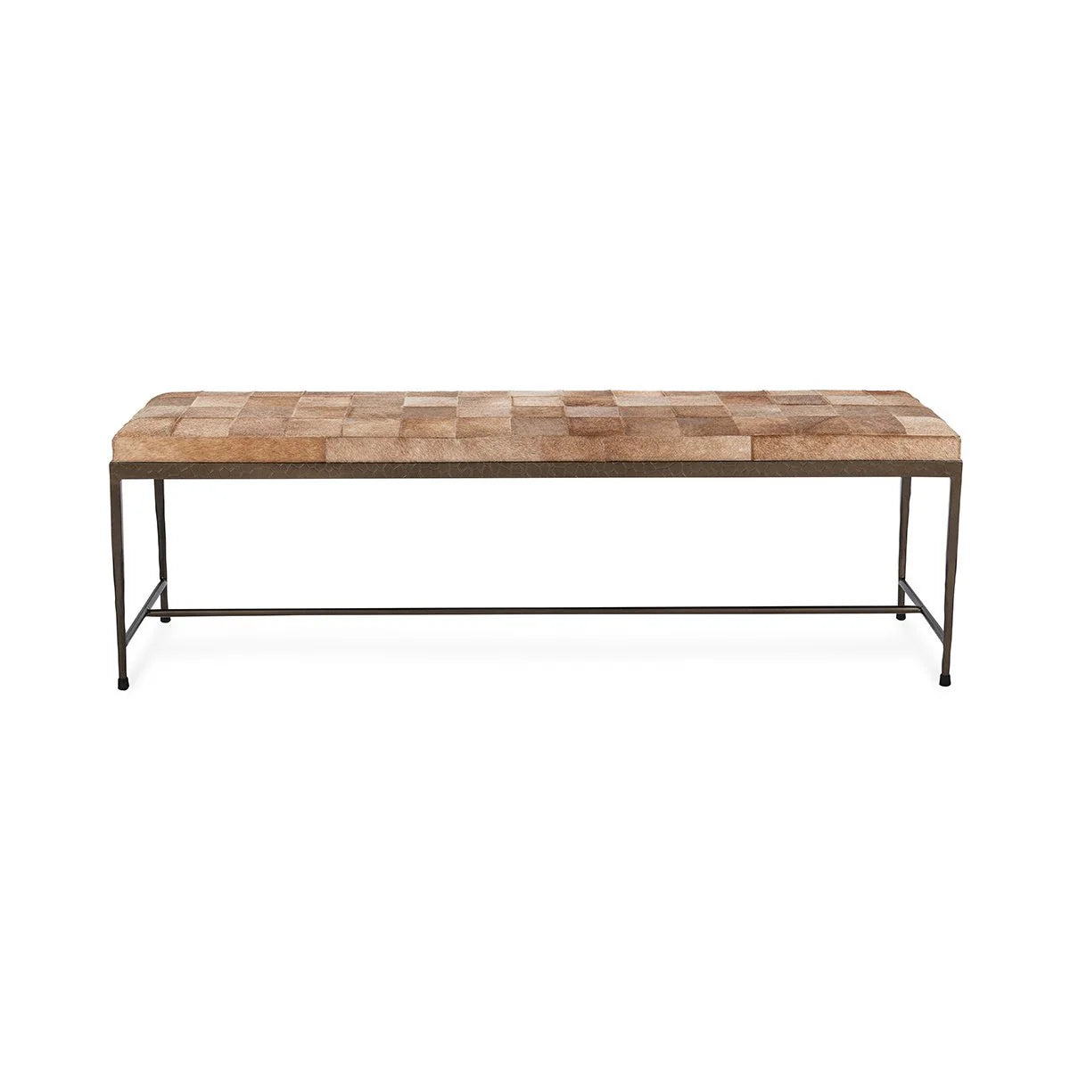 Kenna 60" Hair on Hide Leather Bench - Canyon Sand + Iron