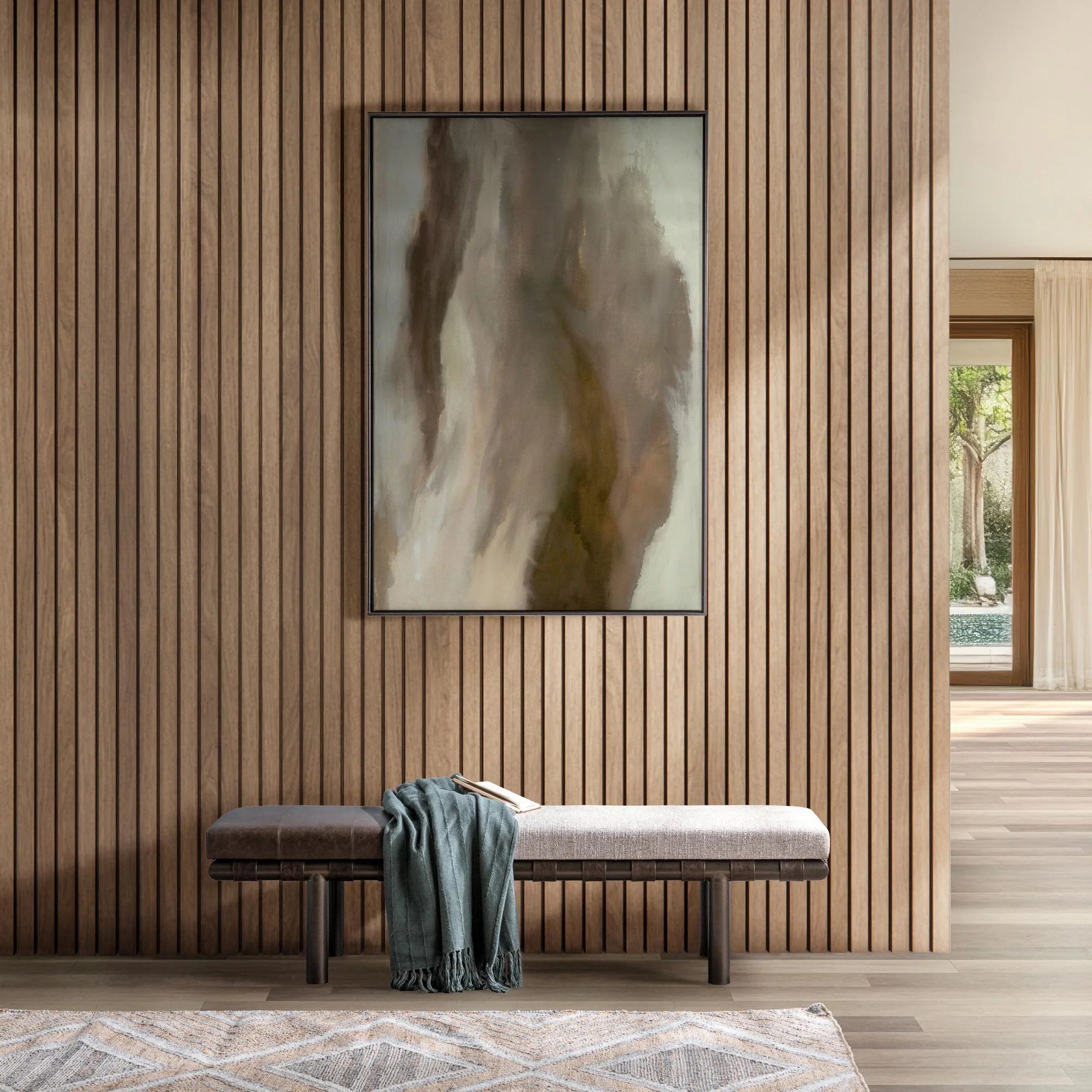 Danya 70" Top Grain Leather + Upholstered Bench - Coco Latte