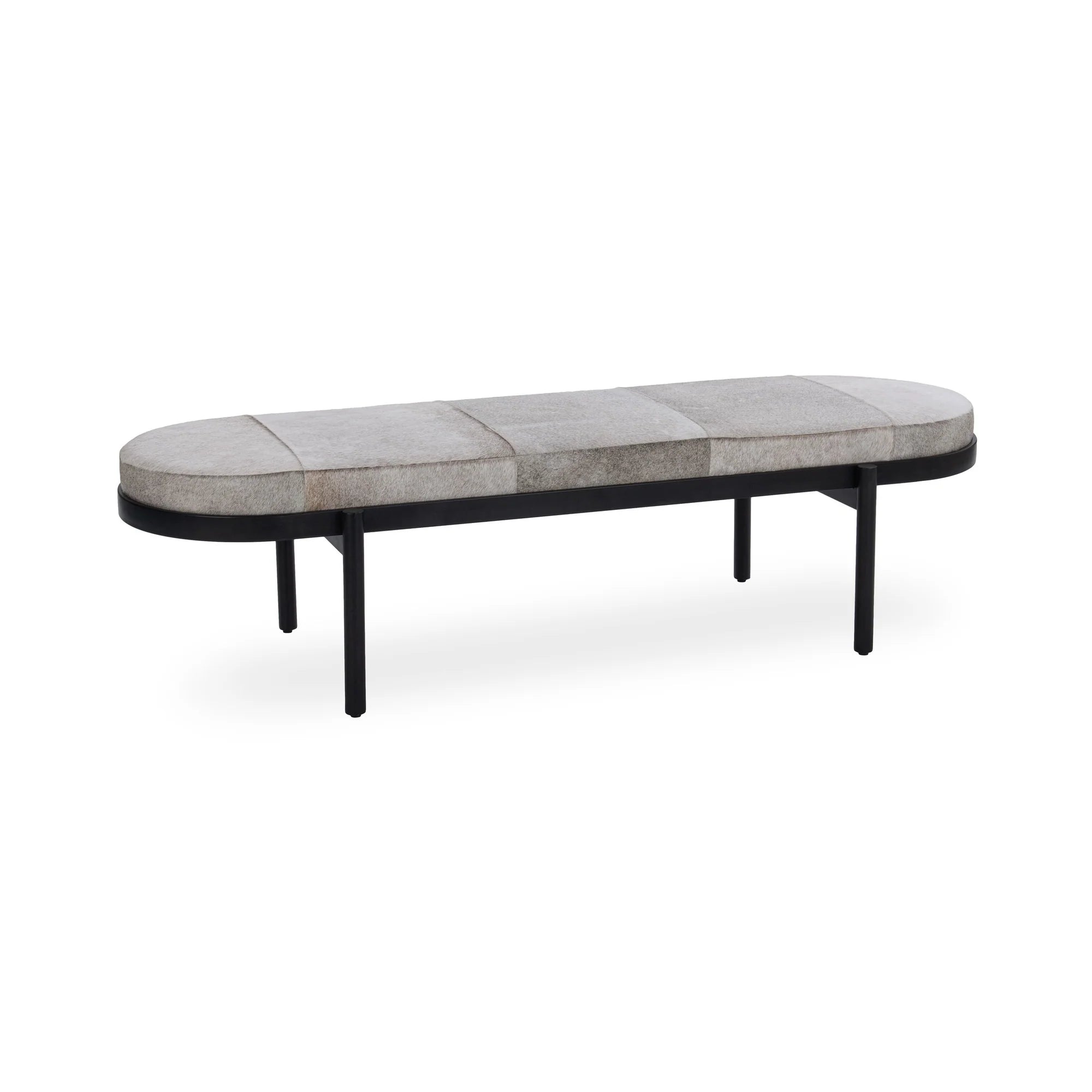 Dolores 70" Oval Hair on Hide Leather Bench - Sparrow Gray