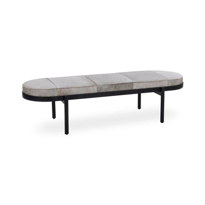Dolores 70" Oval Hair on Hide Leather Bench - Sparrow Gray